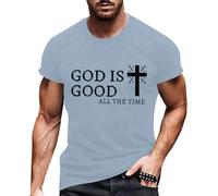 ZDSUHYIW T-Shirts for Men with Jesus Letter Pattern Basic Shirts Breathable Sports Shirts Loose Short Sleeve Shirt Funny T-Shirts Men Cotton Sports Shirt Long Shirt Easter Gifts, Light blue, M