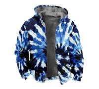 ZDSUHYIW Winter Jackets Men's Tie Dye Printed Fleece Jacket Fleece Lined Transition Jacket Vintage Graffiti Full Zip Hooded Jacket Soft Comfortable Sports Jacket Colourful Print Plush Jacket, blue, L