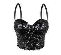 ZDSUHYIW Women's Fishnet Sequin Crop Top with Adjustable Halloween Carnival Costume Straps Sexy Hollow Out Halter Tank Top Backless Blouse Y2K Gothic Punktop for Women
