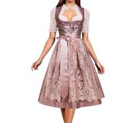 ZDSUHYIW Women's Pink Midi Dirndl Dress & Apron Set - Oktoberfest Costume - Size M