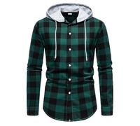 ZDSUHYIW Work Shirt Men's Checked Shirt with Hood Long Sleeve Lumberjack Jacket Shirt Jacket Long Sleeve Checked Shirt Flannel Shirt Black Plus Size Jacket Red Check Slim Fit Lumberjack Shirt, 02
