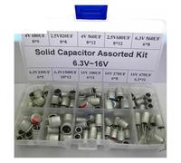 ZDVHOMCB 100pcs 10 Values Solid Capacitor Assorted Kit 6.3V~16V 100uF~1500uF With Box Capacitors Electronic Components