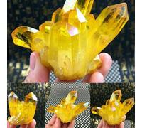 ZDVHOMCB 1pc 80-100g Gemstone Crystal Irregular Electroplating Yellow Aura Quartz Crystals Cluster Raw Stone Hand craft Deco