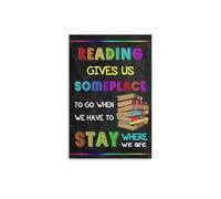 ZDVHOMCB All Grade Reading Posters, Reading Gives Us Motivational Chart with Comprehension Skills, Bulletin Board Decor Set Framed,16x24inch(40x60cm)