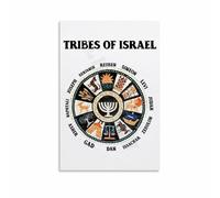ZDVHOMCB Ancient Israel Poster Chart of the Twelve Tribes Biblical Map Canvas Wall Art for Seminary Bible Study Room Decor Framed,12x18inch(30x45cm)