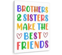 ZDVHOMCB Brothers and Sisters Make the Best Friends Canvas Wall-Art - Heartwarming Sibling Bond Print for Nursery, Shared Bedroom and Playroom Decor Framed,12x18inch(30x45cm)