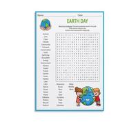 ZDVHOMCB Earth Day Educational Poster Environmental Awareness Word Search Vocabulary Game Science Wall-Art for Classroom Homeschool Decor Framed,16x24inch(40x60cm)