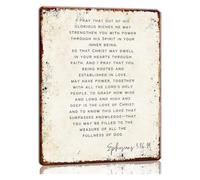ZDVHOMCB Ephesians 3 16-19 Metal Tin Sign Bible Verse Wall-Art Scripture Wall Decor I Pray That Out of His Glorious Riches He May Strengthen You with Power Posters for Bathroom Decor