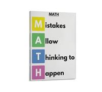ZDVHOMCB Growth Mindset Math Poster, Positive Classroom Wall Art, Mistakes Allow Thinking to Happen, Decor for Middle School, High School Framed,08x12inch(20x30cm)