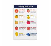 ZDVHOMCB Low Glycemic Index Fruits Chart Low Carb Foods List GI Nutrition Poster Ultimate Reference Guide for Healthy Eating Kitchen Wall-Art Framed,12x18inch(30x45cm)