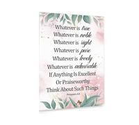 ZDVHOMCB Whatever is True Philippians 4:8 Poster - Bible Verse Canvas Wall Art, Think on These Things Scripture Print, Calming Decor for Bedroom Prayer Room Unframed,16x24inch(40x60cm)