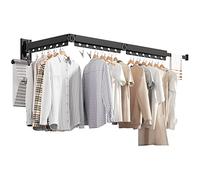 ZdwCyl Wall Mounted Clothes Hanger, Aluminum Clothes Drying Rack, Space Saver, Retractable, Windproof Holes, with Clips