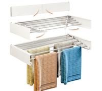 ZdwCyl Wall Mounted Drying Rack, Aluminium, 31.5" Wide, Retractable, Collapsible, Foldable Laundry Rack, 5 Aluminium Rods, Clothing