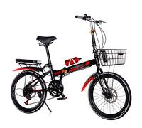 ZDXC Folding Bike, 20 Inch Lightweight Carbon Steel Bicycle For Men And Women, 7 Speed Dual Disc Brakes, Front+Rear Mudgard