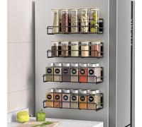 ZDXY 4 Pack Magnetic Spice Rack Organizer for Refrigerator and Microwave Oven, Metal Fridge Shelf for Kitchen, Black