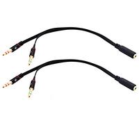 zdyCGTime 20CM 3-Pole 3.5mm AUX Female to 2x3.5mm Male Headset Mic & Stereo Y Splitter Cable, 2 Pack, Black, For Smartphone, Tablets, MP3, MP4, PC, Laptop