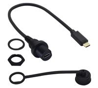zdyCGTime USB-C 3.1 10Gbps Male to Female Black Flush Mount Extension Cable - Waterproof Dustproof Round Panel Compatible with Car, Boat & Motorcycle Dashboards Surfaces Etc.(30cm/12inch)