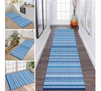 ZDYHMrj Rug Runner Hallway Non-Slip 60 x 110 cm Blue Morocco Kitchen Rug Washable Hallway Runner Modern Carpet Runner for Hallway, Kitchen, Entrance, Living Room Dirt Trapper Rug