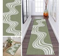 ZDYHMrj Runner for Hallway Runners Green White Non Slip Geometry Corridor Rugs for Kitchen Modern Living Room Runner Rug Washable Long, Width 40cm/ 50cm/ 60cm/ 70cm/ 80cm/ 90cm/ 100cm