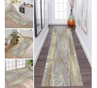 ZDYHMrj Runner Rug, Long, Non-Slip, Washable, Kitchen, Corridor Rug Runner, Grey Gold, 90 x 350 cm, Long Carpet Mats, Kitchen Runner, Living Room, Children's Room, Adjustable Kitchen Rug, Sold by the