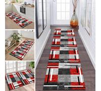 ZDYHMrj Runner Rug, Long, Non-Slip, Washable, Kitchen, Corridor Rug Runner, Grey Red, 60 x 180 cm, Long Carpet Mats, Kitchen Runner, Living Room, Children's Room, Adjustable Kitchen Rug, Sold by the