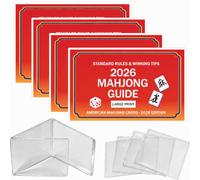 zdzdzg 4 Pcs 2026 Official Revision Mah Jong Cards with Protective Covers, Large Print Easy to Read，Waterproof and Tear-Resistant, Perfect for Beginners, Seniors & Party (Red)