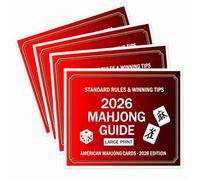 zdzdzg 4 Pcs 2026 Official Revision Mahjong Card, Large Print Easy to Read, Waterproof and Stain-Resistant, Perfect for Beginners, Seniors & Party(Dark Red)