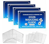 zdzdzg 4 Pcs 2026 Official Revision Mahjong Card with Sleeve Protector, Large Print Easy to Read, Waterproof and Stain-Resistant, Perfect for Beginners, Seniors & Party(Blue)