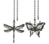 ZE-268S6- Ceiling Fan Pull Chain Extension,12 Inches Dragonfly and Butterfly Shaped Ceiling Fan Pull Chain Set for Lighting and Fan Beaded Ball Fan Pull Chain Extender with Connector (Gun Metal)