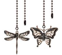 ZE-268S6- Ceiling Fan Pull Chain Extension,12 Inches Dragonfly and Butterfly Shaped Ceiling Fan Pull Chain Set for Lighting and Fan Beaded Ball Fan Pull Chain Extender with Connector (Red Bronze)