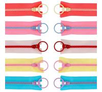 ZEACCT 10-Piece Colourful Resin Zipper Set - Nylon Coil Fasteners with Metal Rings for DIY Fashion & Crafts, Gold-Tipped Closed-End Zips (5 Mixed Shades)
