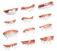 ZEACCT 12PC Halloween Fake Teeth Set - Vampire, Demon & Wacky Dentures in 12 Styles, Funny Gag Teeth for Costumes & Pranks (Classic Style Included)