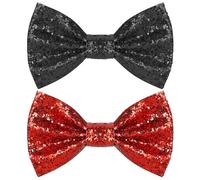 ZEACCT 2-Piece Premium Men's Formal Accessory Set, Double Layer Sequin Bow Ties with Adjustable Neckband, Handcrafted Glitter Bowties in Red and Black, Perfect for Party Events and Special Occasions