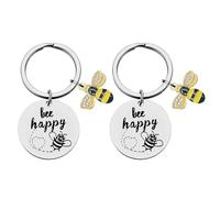 ZEACCT 2-Piece Silver Bee Keyring Set - Inspirational Stainless Steel Keychains for Teachers, Thoughtful Appreciation Tokens for Special Occasions