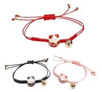 ZEACCT 3 Pcs Adjustable Bracelets - Ceramic Lucky Cat Beads with Charming Bells, Feng Shui Jewelry for Wealth & Positivity, Stylish Japanese-Inspired Spiritual Gift