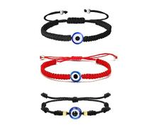 ZEACCT 3 PCS Handmade Evil Eye Bracelet, Adjustable Black String Kabbalah Rope with Protective Charm, Knot Design for Women and Men, Spiritual Gift Idea