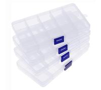 ZEACCT 4 Pcs 15 Grids Plastic Jewellery Organiser, Compartment Organizer with Adjustable Dividers, Plastic Jewellery Organisers, Small Clear Containers, for Earrings, Beads and Small Accessorie
