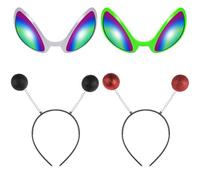ZEACCT 4 Pcs Alien Antenna Headband Set - Green/Silver Glow Glasses & Red/Black Cosmic Hairbands - Halloween Party Bundle for Adults & Women (Multicolor)