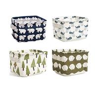 ZEACCT 4-Piece Foldable Storage Set, Square Fabric Bins in Assorted Patterns, Multi-Use Organizer for Bathroom, Makeup, Books & Home Décor, Durable Cotton Linen Material, Compact Size for Versatile Pl