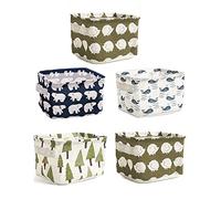 ZEACCT 5-Piece Foldable Storage Basket Set, 20x16x13cm Square Fabric Bins in Assorted Patterns, Multi-Purpose Organizer for Bathroom, Makeup, Books & Home Décor, Durable Cotton Linen Material