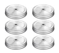 ZEACCT 6-Piece Reusable Canning Lid Set - Metal Mason Jar Covers with Straw Holes for Drinking & Storage, Regular Mouth Size Fits Glass Jars (Silver, BPA-Free)