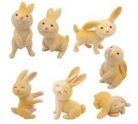 ZEACCT 7 Piece Yellow Rabbit Figurine Set Miniature Bunny Decorations Perfect for Easter Party Favors Cake Toppers Desk Ornaments and Seasonal Gift Giving