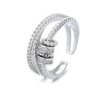 ZEACCT Single Piece Silver Stress Relief Jewelry, Adjustable Spinner Band with Beaded Design, Anxiety Reducing Ring for Women and Girls, Smooth Rotating Worry Ring, Therapeutic Open Spinner Accessory