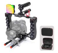 Zeadio All-in-One Video Rig Kit, Aluminum Handheld Camera Cage with RGB Video Light, Microphone, Top Handle,15mm Rod Guide, Extension Rods & Carrying Case for Filmmaking Vlogging Recording etc