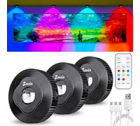 zeadio Puck Cabinet Lights with Remote Control, Rechargeable LED Under Cabinet Lighting Stick on Tap Push Dimmable Push Lights for Living Room, Bedroom, Storage Room, Kitchen etc (Pack of 3)