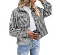 Zeagoo Autumn Jackets for Women Plaid Lumberjack Shirt Jacket Plaid Short Jacket Winter Flannel Shirt Shacket Coat Black XL