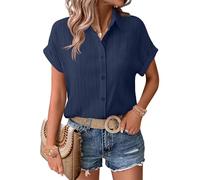 Zeagoo Blouses Women's Summer Short Sleeve Dress Shirt with V Neck Comfy Button Down Casual Tops for Ladies Work Office 2025 Blue-S