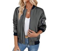 Zeagoo Flight Jacket Women Zip Up Lightweight Bomber Jackets Elegant Long Sleeve Quilted Jackets Solid Fashion Pilot Jacket with Pockets Darkgray XXL
