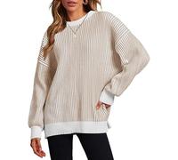 Zeagoo Jumpers for Women UK Crew Neck Oversized Long Sleeve Double Knit Chunky Sweater Ladies Winter Jumper Loose Fit Pullover Womens Autumn Sweaters Tops Camel-White L