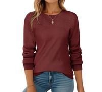 Zeagoo Jumpers for Women UK Long Sleeve Knitted Tops Pullover Crew Neck Loose Casual Plain Knit Sweaters Wine Red S